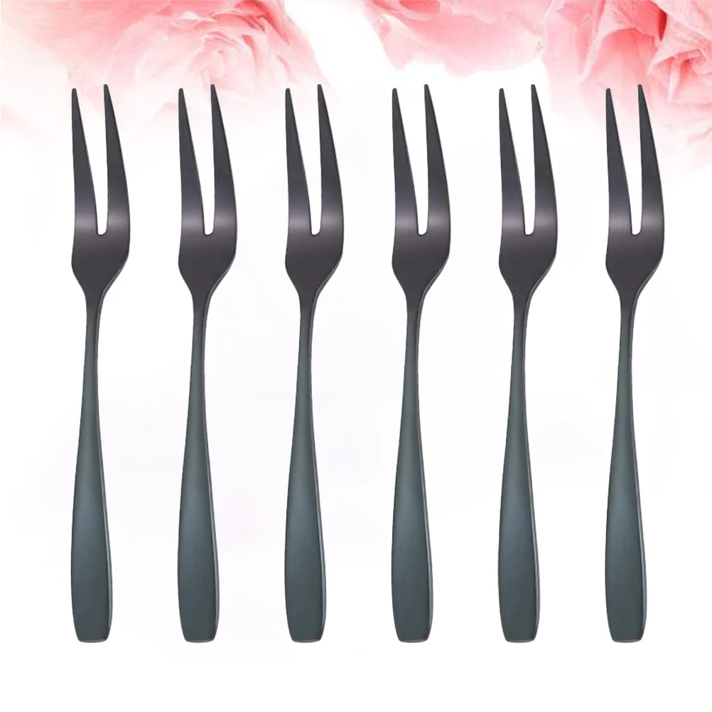 

6pcs Cake Fork Stainless Steel 2 Prong Dessert Forks Mirror Finish Party Appetizer Picks Fruit Salad Tools Tasting Fork For Home