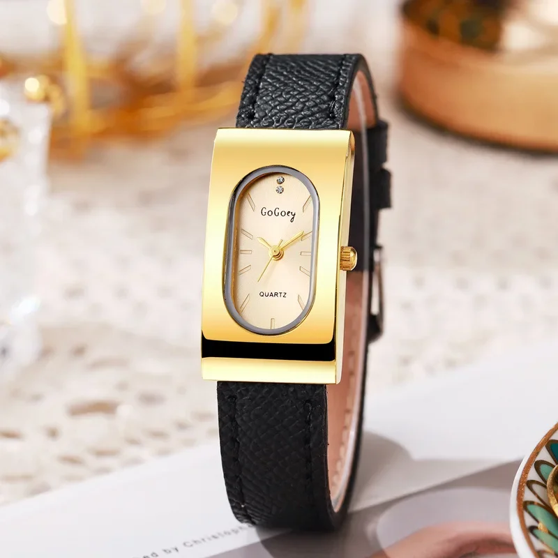 Jam Tangan Wanita Bermerek Mewah Jam Tangan Kuarsa Dial Persegi Panjang Modis Jam Tangan Tali Kulit Sederhana Hadiah Dropshipping