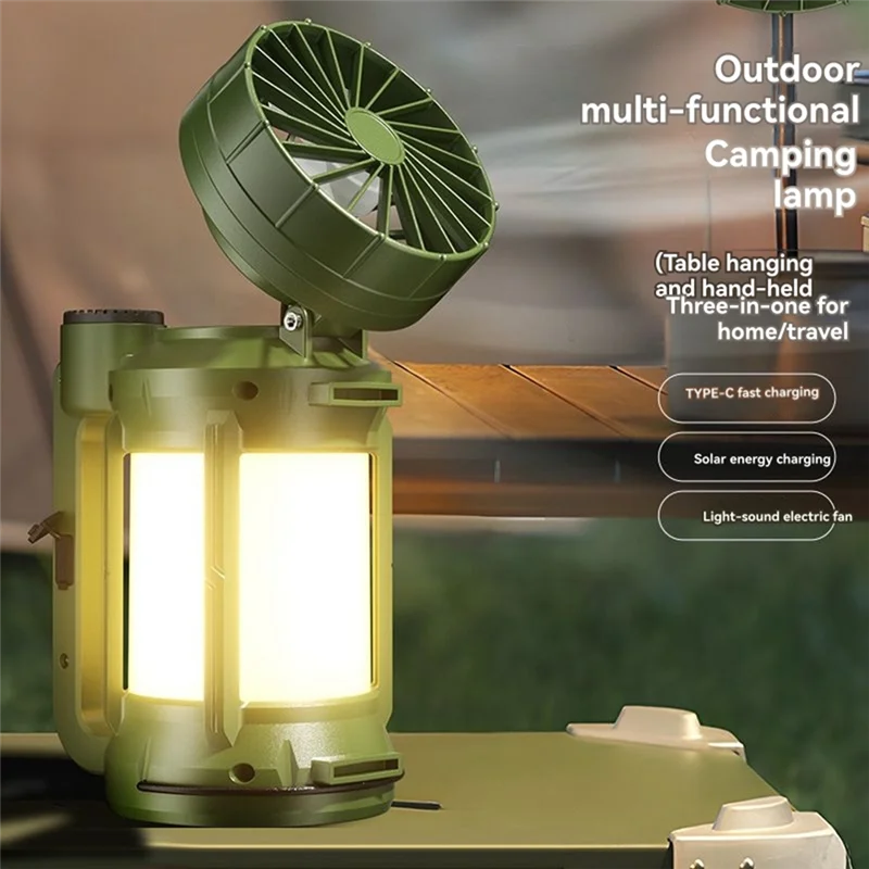 ABRU-Versatile Solar Powered LED Camping Lantern With Cooling Fan And Flashlight Feature For Outdoor Use