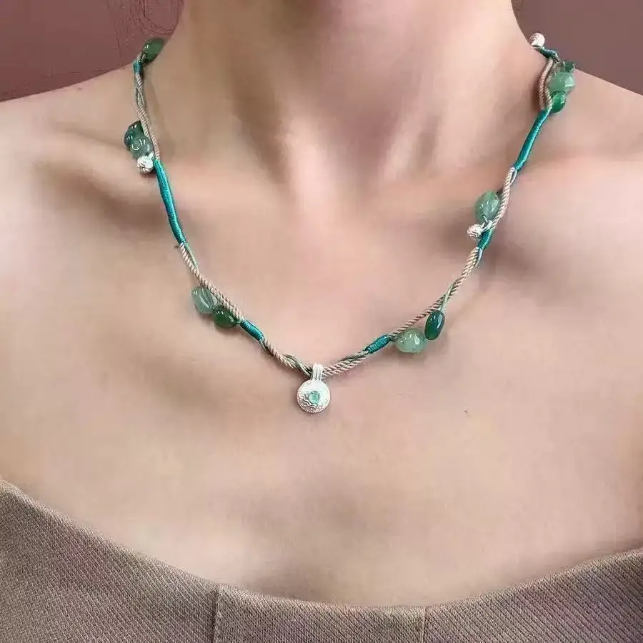 

Jenny&dave Green Woven Bead Woven Natural Stone Bone Chain For Women Jewelry Necklace Necklaces For Women