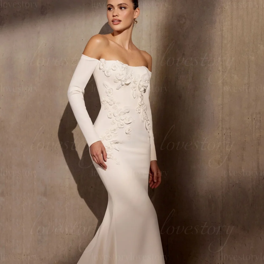 3D Flowers Wedding Dresses Customized Strapless Mermaid Bridal Gowns Vintage Bride Dress Vestidos De Noiva