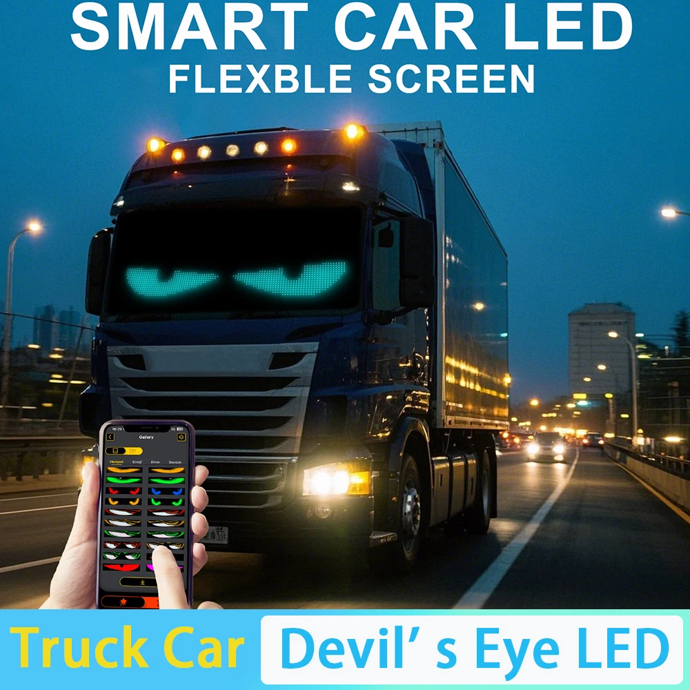 

2Pcs Truck Car Devil Eye LED Pixel Panel Light Remote Control Soft Foldable Lighting Scrolling For Board Windshield 5V 374x92mm