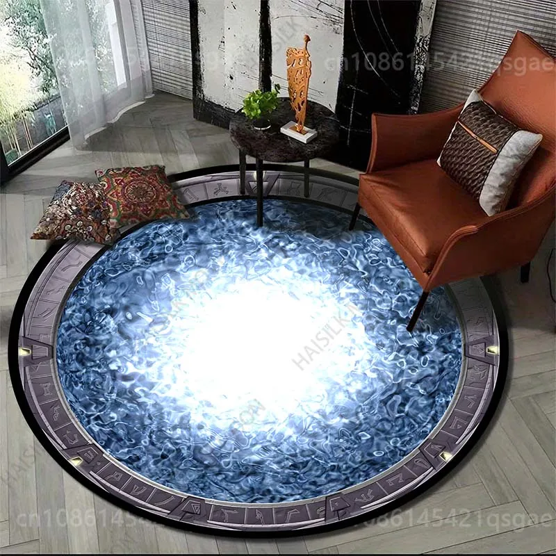 Interstellar Stargate Print Round Carpet for Living Room Rugs Flannel Anti-Slip Rug,Rugs for Bedroom, Sofa Table Home Area Rug