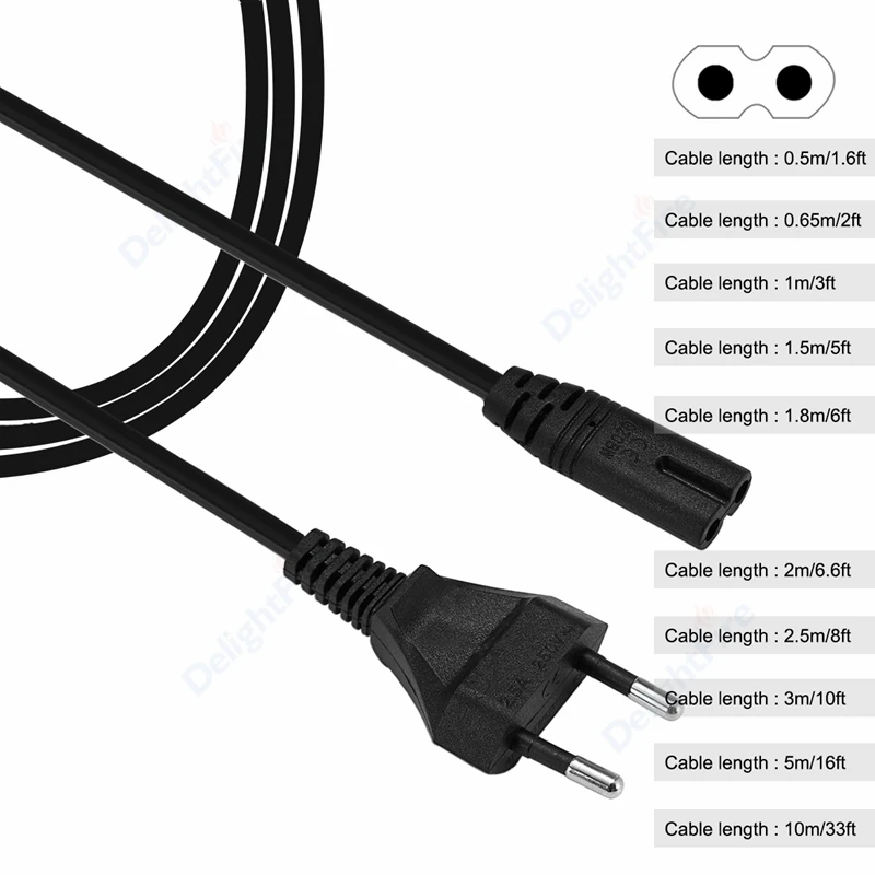0.5m/1m/1.5m/3m/5m/10m Power Extension Cord EU Notebook AC Cable IEC C7 Power Cable For Radio Speaker TCL Apple LG TV Sony PS