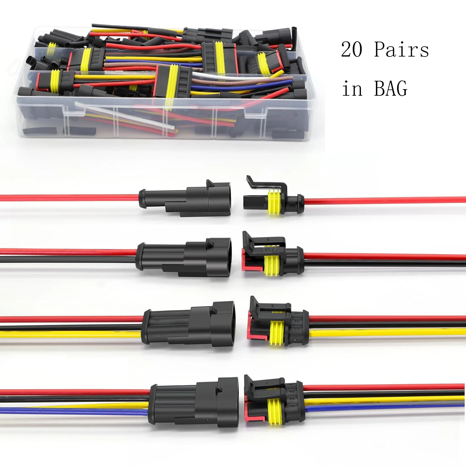 

20 комплектов 20 AWG 1/2/3/4 контактных разъемов, водонепроницаемые автомобильные электрические разъемы, 1/2/2/1 Проводные разъемы с 20 калибровочным проводом