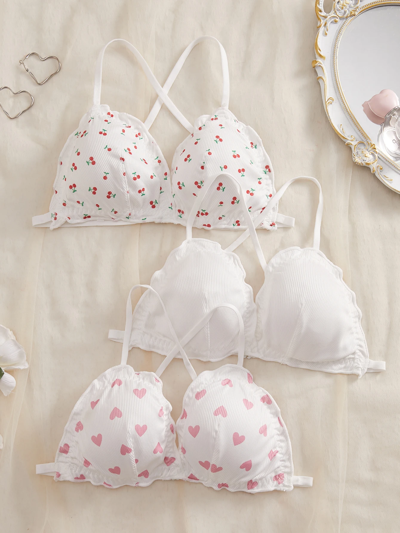 3PCS Cute Women's Underwear Set Crisscross Back Bralette Comfortable No padding Sexy Lingerie Set