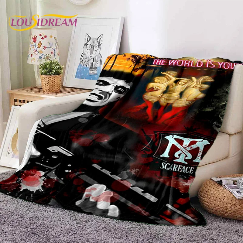 Scarface Tony 3D Printing Movie Soft Blankets,Keep Warm Throw Blanket Comfortable Blanket for Picnic Beds Sofa Home Bedroom Gift