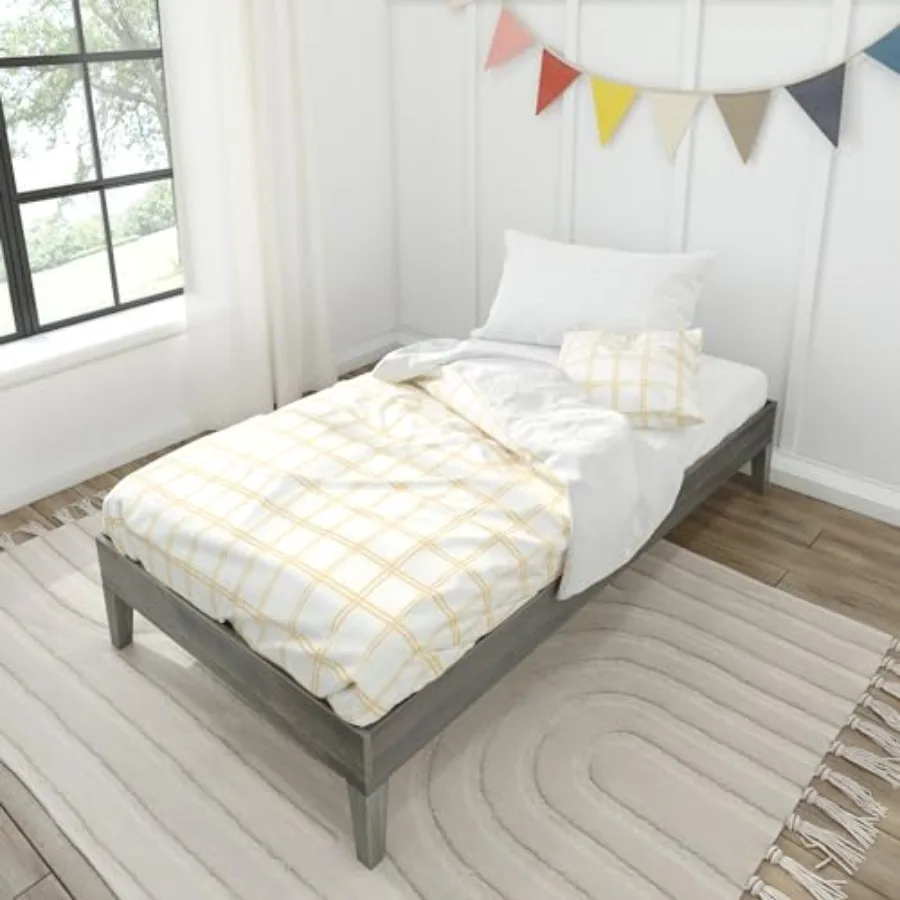 基本的なツインプラットフォームベッドフレーム モダンな無垢材ベッド 丈夫な木製スラット 非毒性仕上げ 流木