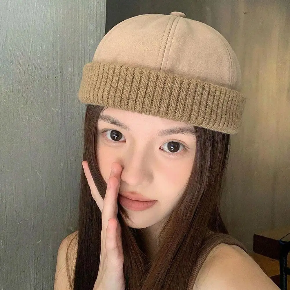 

Women Buckskin Beret Melon Skin Hat Brimless Sailor Hat Street Hat Landlord Hat For Men's And Women's Casual Fashion Hip-hop Cap