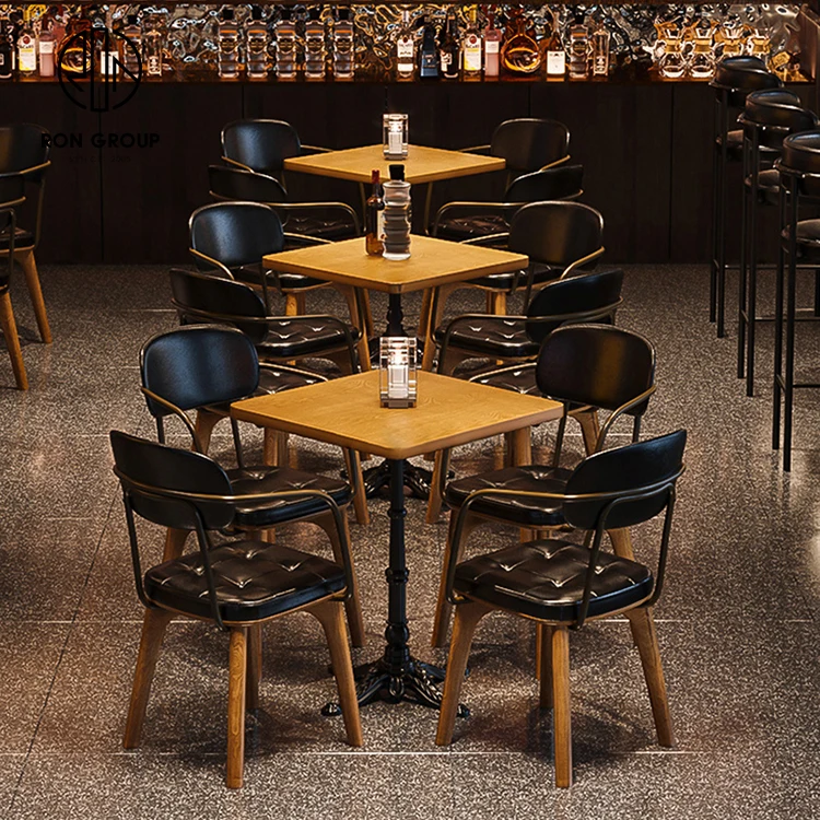 Ron Group Custom Modern Square Coffee Shop Commercial Cafe Wood Restaurant Table Sofa Leather Booth Seating Furniture Set