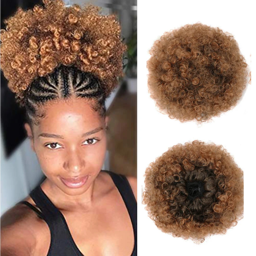 Coleta Afro Puff con cordón para mujeres negras, pelo sintético corto y rizado, extensión de moño Afro, 1 unidad