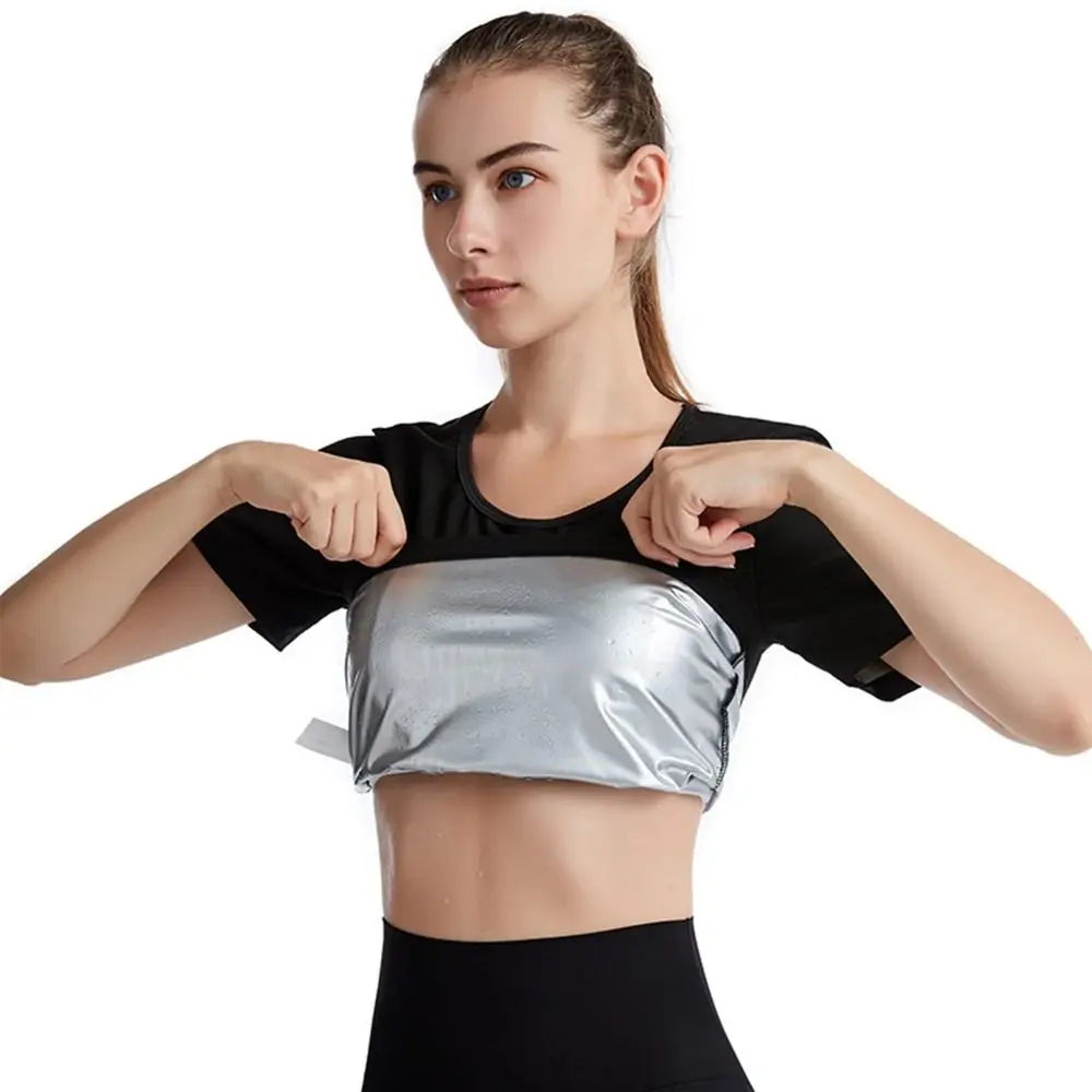 

Sweat-resistant Sweat Short Sleeve Compression Fit Fat Burning Shapewear Top Versatile Waist Trainer Women's Sweat Shirt