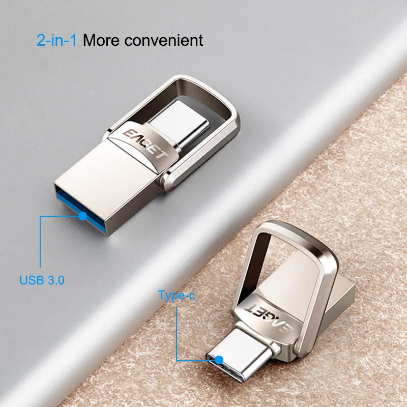 EAGET CU20 USB Flash Drive 32GB OTG Metal USB 3.0 Pen Drive Key 64GB Type C High Speed pendrive Mini Flash Drive Memory Stick