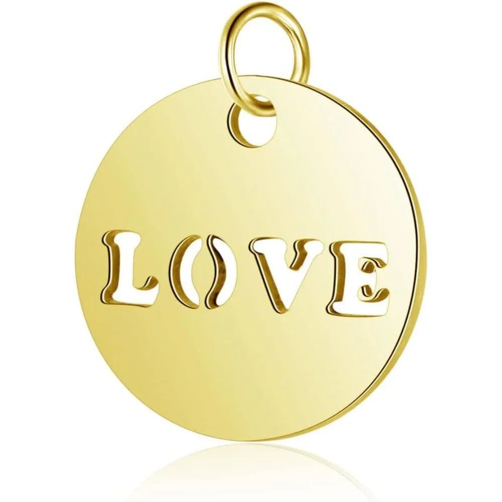

5Pcs 12mm Stainless Steel Flat Round with Word LOVE Charms Love Message Tag Charms Metal Love Pendnats for Bracelet Necklace