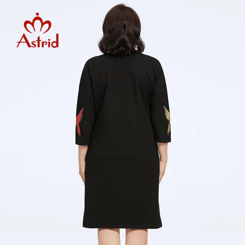 Astrid Women\'s Dresses 2023 Elegant Dress Bird Print Plus Size Office Clothes Long Sleeve Loose Dresses Female Clothing Diamonds