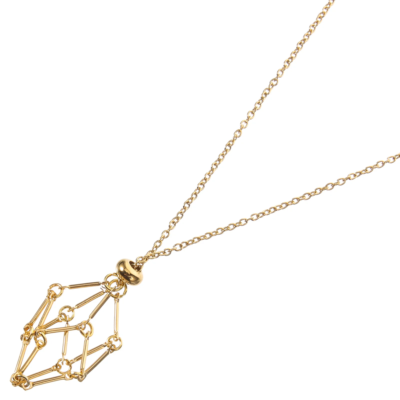 Chain Natural Crystal Raw Stone Mesh Bag Metal Bamboo Necklace Braided Pendant Adjustable Charm Holder Copper Miss Brackets