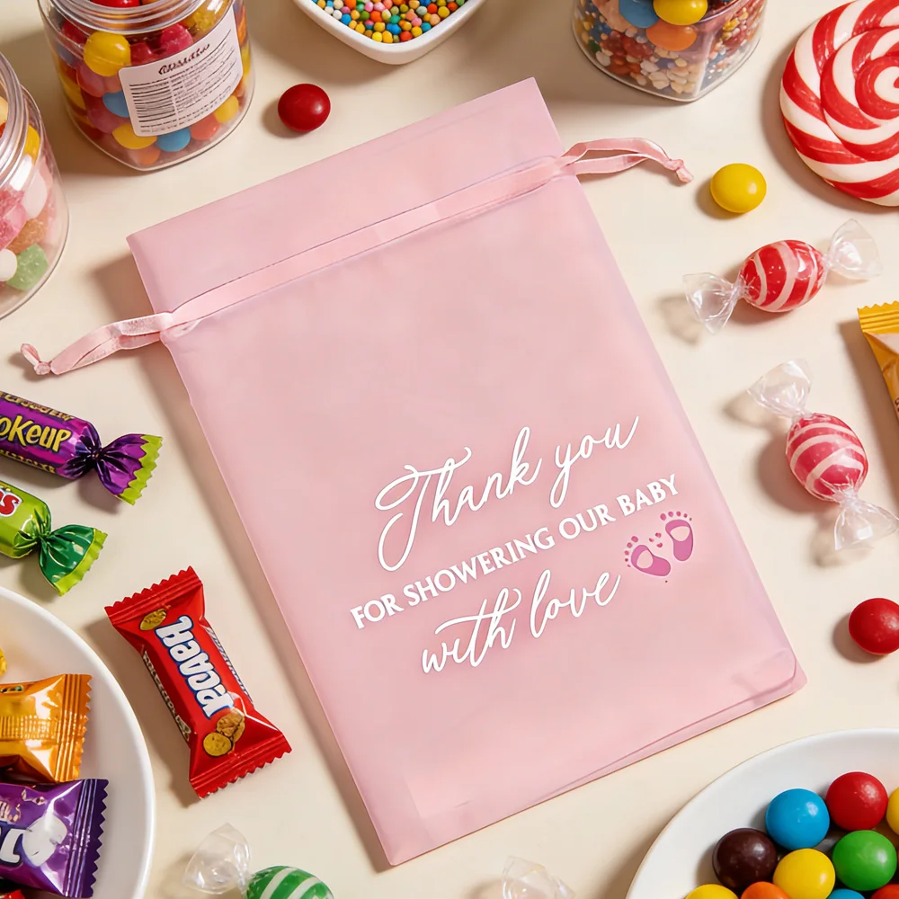 

50 Pack Pink Sheer Organza Gift Bags with Drawstring, Thank You Baby Shower Favor Bags for Candy, Jewelry & Party Treats