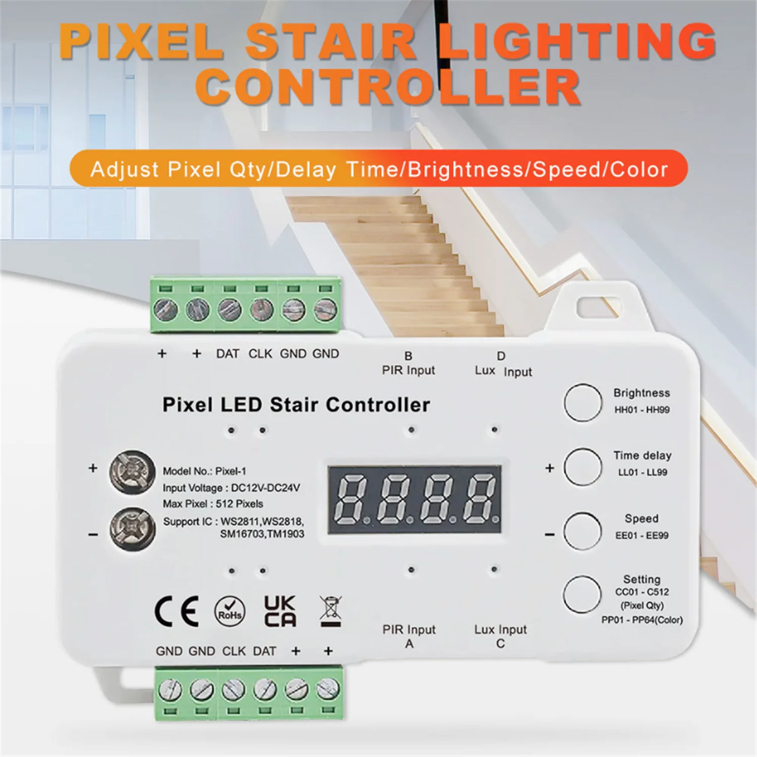 LED Stair Light Strip Controller,Stair Light Controller,Decorative RGB Color-Changing Light Strip Controller Lighting Dimmer