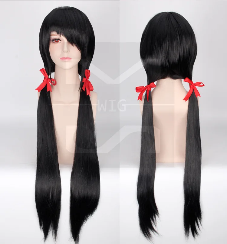 Synthetic Cosplay Wig Long Black Straight Twin Ponytail Kurumi-Inspired Style Anime Costume Party Roleplay Hair