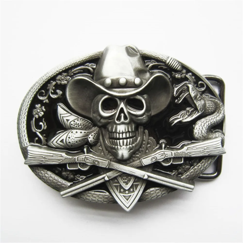 New Western Black Cowboy Skull Pirate Rifles Belt Buckle also Stock in US BUCKLE-SK036BK Free Shipping