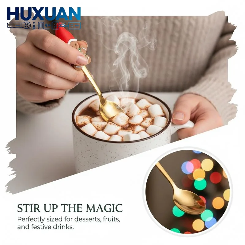 2Pcs Christmas Cutlery Spoon Fork Set Adorable Santa Gingerbread Handle for Kids Daily Use Xmas Party Dinner
