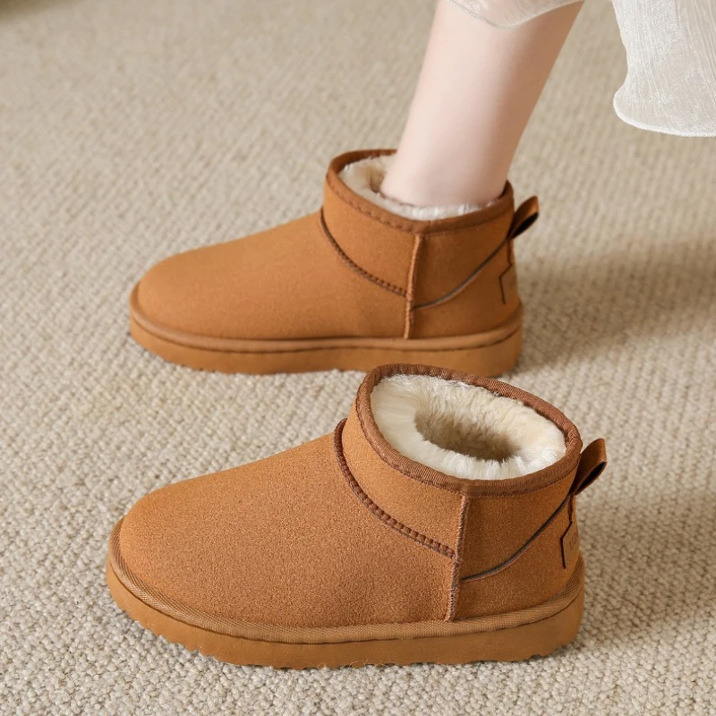 Neue Wildleder-Schneestiefel für Damen – klobige Plateau-Stiefeletten mit Fleecefutter, rutschfeste warme Winterschuhe