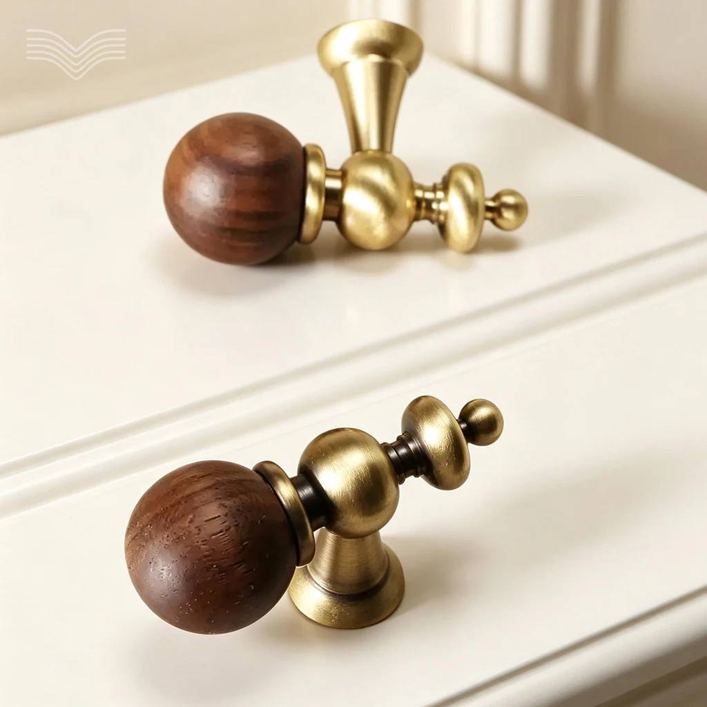 Vintage Round Walnut Single Hole Knobs New Chinese Style Antique Bronze Furniture Pulls Wardrobe Cupboard Drawer Decorative Door