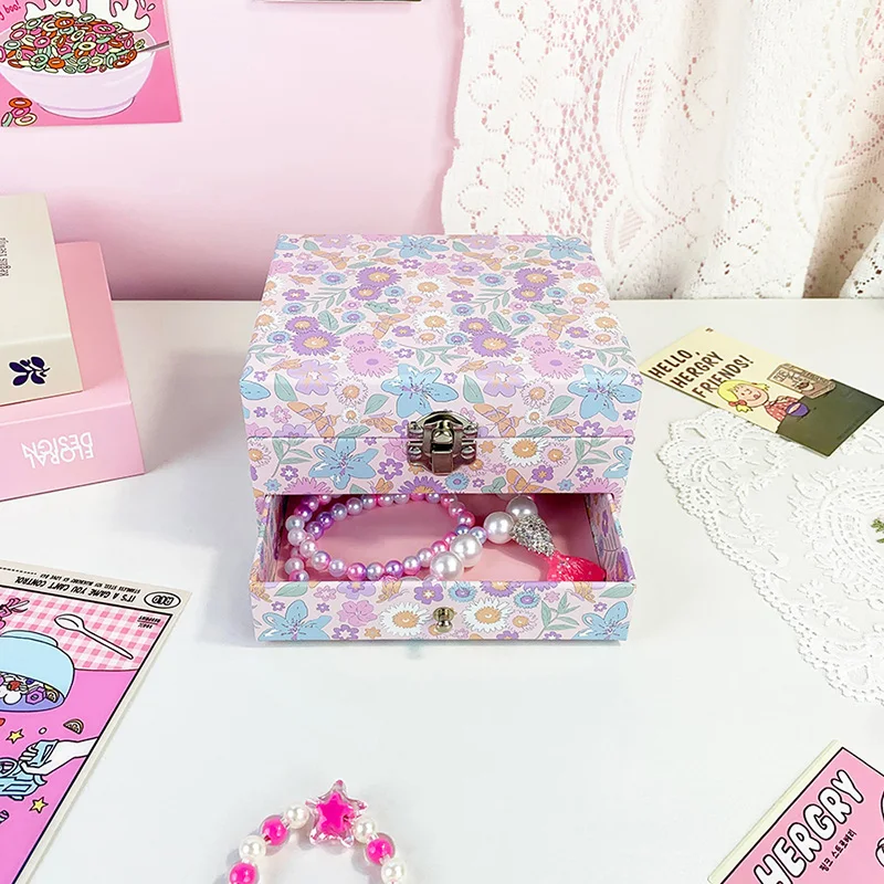1 Piece Pink Sunflower Double Layered Music Jewelry Box Cardboard with Mirror Music Box Rotating Ballet Doll Music Jewelry Boxes