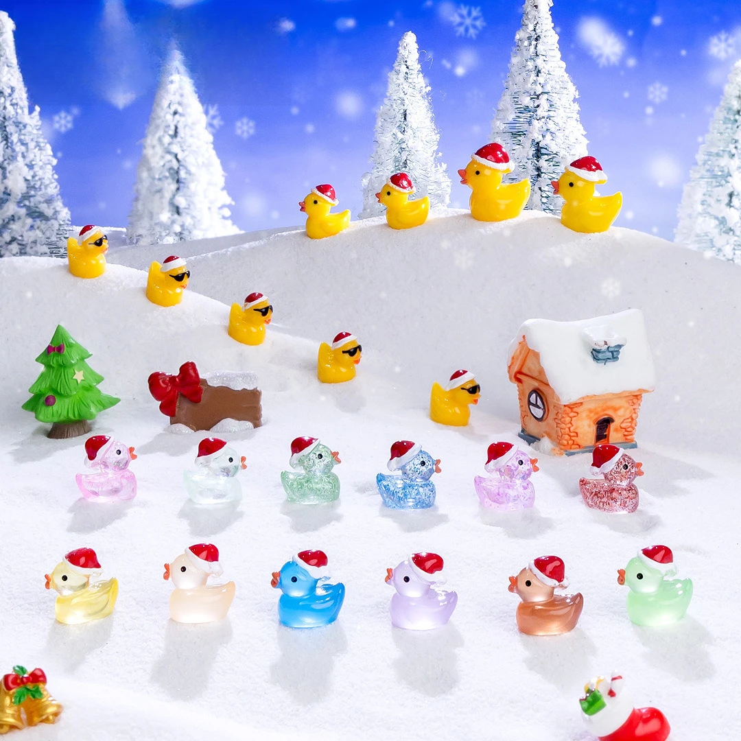 

100pcs Cute 3D Resin Christmas Hat Duck Home Decoration DIY for Fairy Landscape Garden Dollhouse Accessories