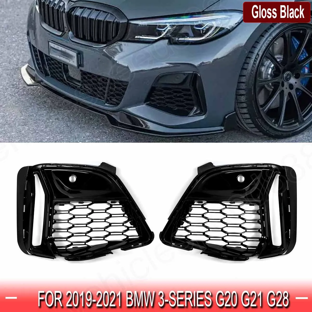 

Front Fog Light Grille Cover with Fog Lamp Hole for BMW 3 Series G20 G21 G28 330i 330e 2019 2020 2021 2022 Fog Lamp Frame Bezel