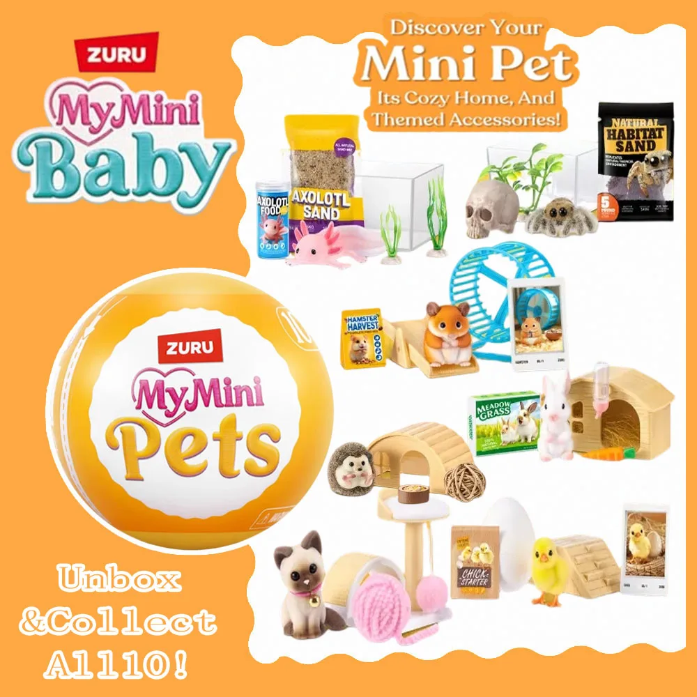 ZURU My Mini Pets Series 1 Surprise Capsule Miniature Animal Figures Collectible Pet Habitat Accessories Random Style