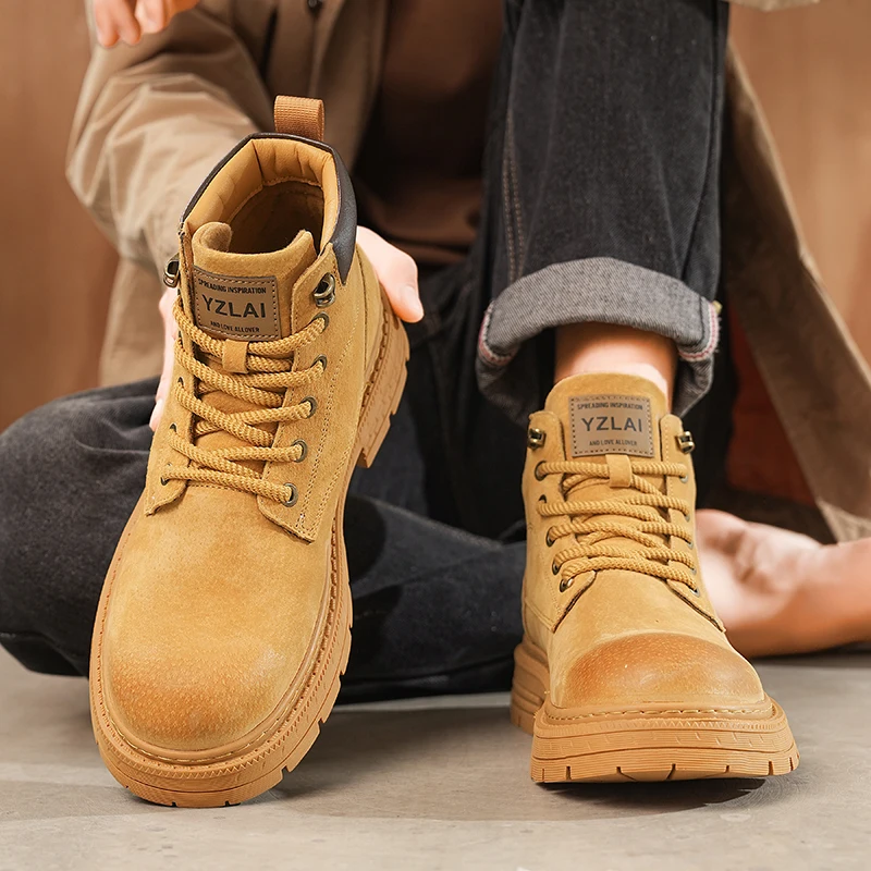 

Мужские высокие кожаные ботинки для мотоциклистов, модные, удобные, на шнуровке, для активного отдыха, новинка весенней коллекции