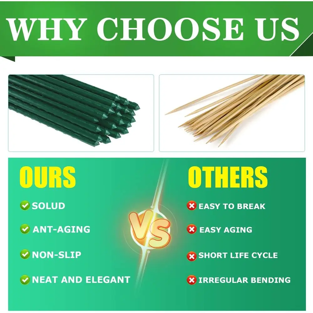 10 Pack 6-Foot Steel Plant Stakes with Plastic Coating for Garden Support
