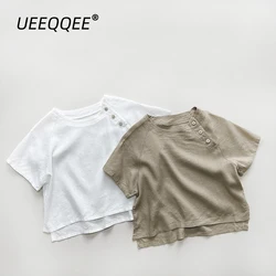 Summer Children T-Shirts 1-8Y Boys Button Casual Short Sleeve T Shirts Korean Tops Tees Toddler Wear Tshirt Kids Clothing New