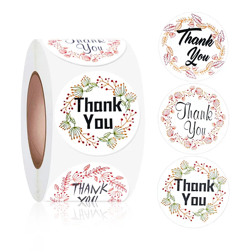 

100-500 Pcs 1 1.5inch Round Flower Art Fonts Thank You Stickers Gift Sealing Roll Wedding Party Birthday Stationery Seal Lable