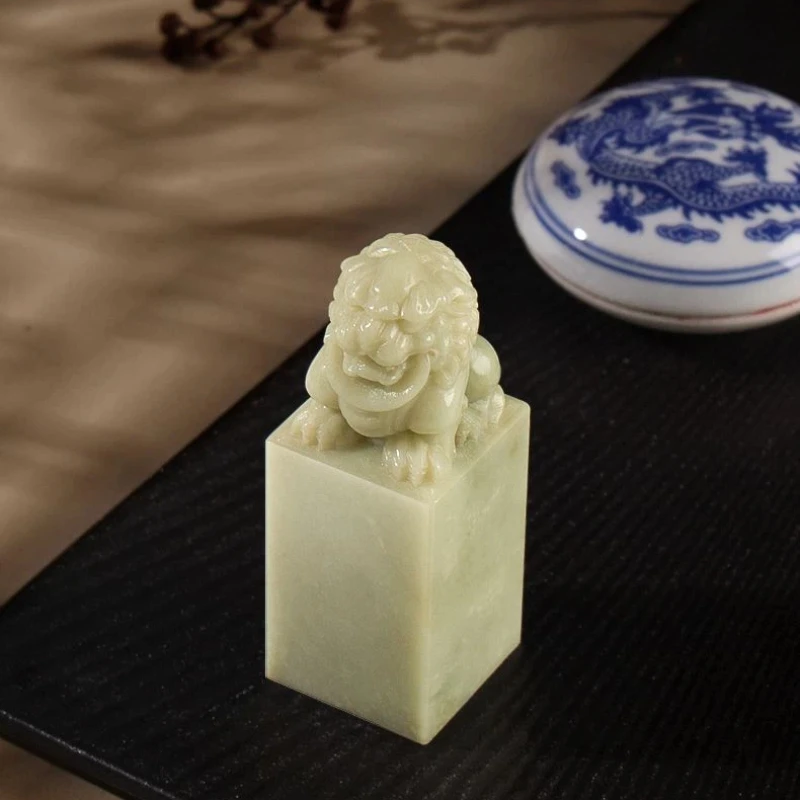 Qingtian Stone Lion Pattern Name Seal Engraving Custom Stamp Personal Chop for Calligraphy Painting Collection Book Signature