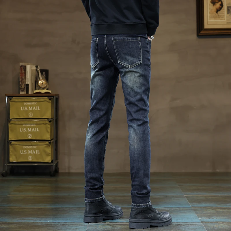 2024 Spring and Autumn  Washed Retro Elastic Feet Casual Men's Jeans Streetwear Men  Skinny Jeans Men Clothing