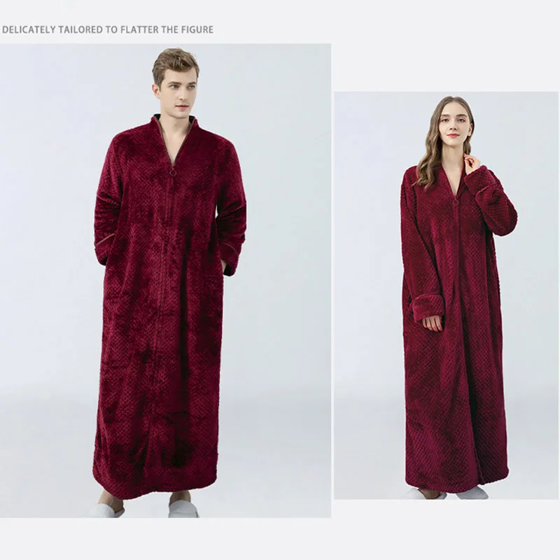 Autumn Winter Coral Velvet Nightgowns Mens Loose Large Size Extended Warm Velvet Padded Loungewear Flannel Padded Bathrobe