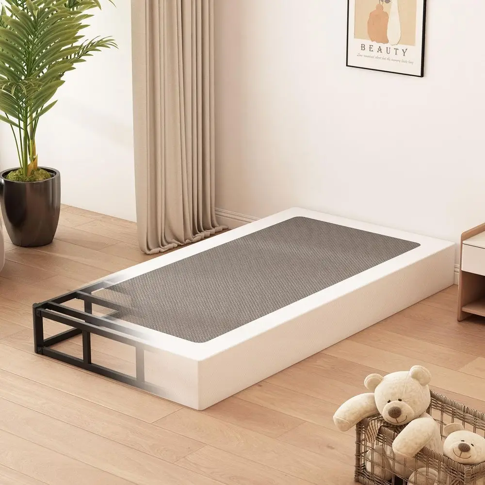 Somier para cama individual de 8 pulgadas, de metal de perfil alto con funda de tela, base resistente para colchón, fácil de montar