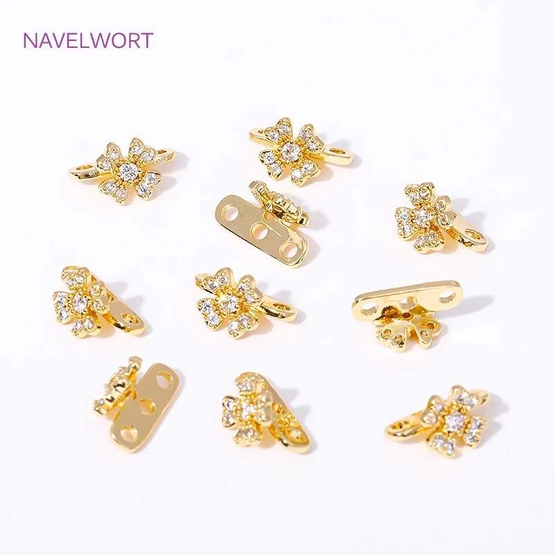 18K Gold Plated Inlaid Zircon Flower Shape Spacer Bars 3 Hole Separators Connector For DIY Beading Jewelry Making Accessories