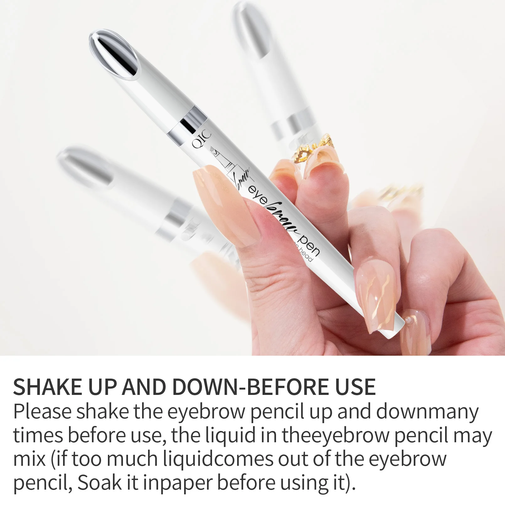 QIC Waterproof Microblading Eyebrow Pen - 4 Split Head, Natural Look Brow Makeup in 4 Colors for All Skin Types