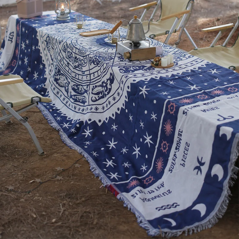 White Blue Constellation Divination Dice Pattern Blanket Throw Blanket Decorative Sofa Blanket Sofa Quilt Travel Table Cloth