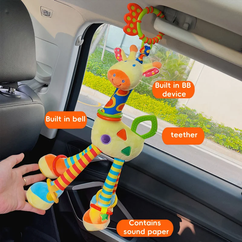Pingente de chocalho para carrinho de bebê, pingente de cama de bebê, sino de cama, brinquedo de carro de girafa de desenho animado, gadget de caminhada para bebê