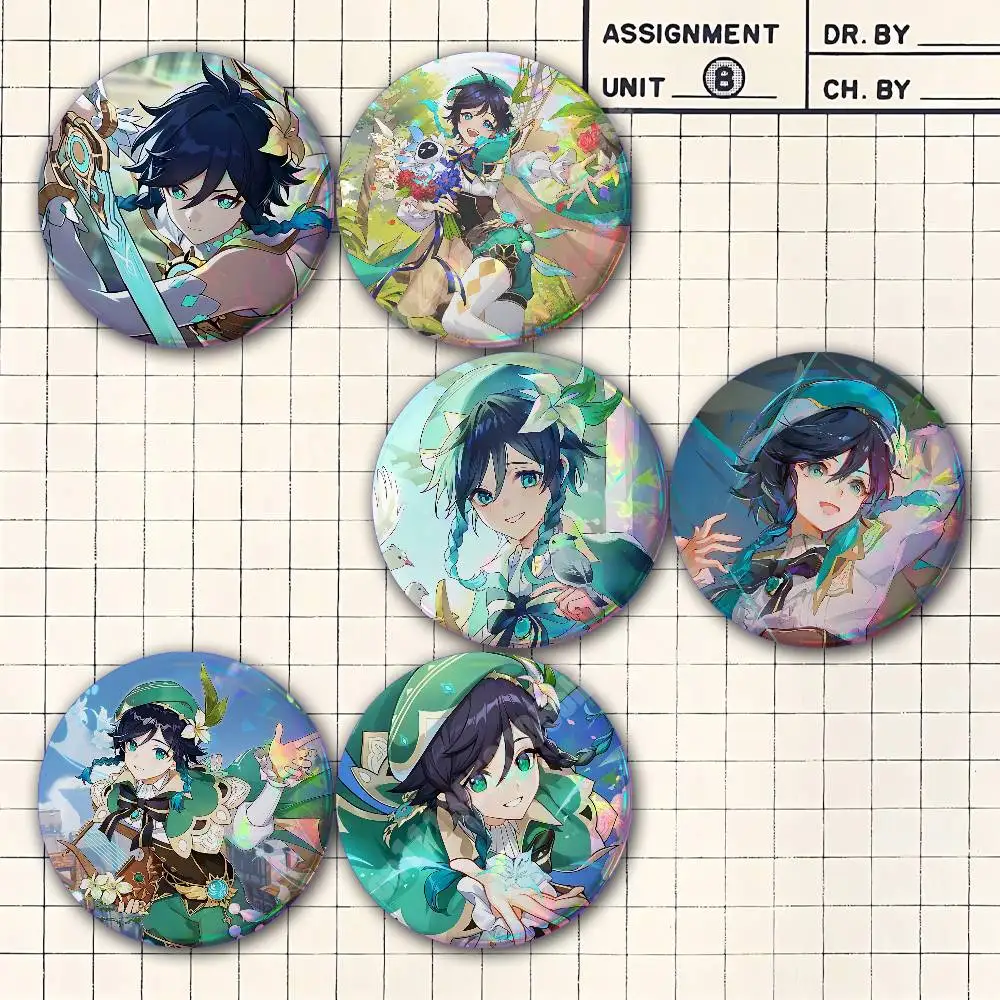 Venti Genshin Impact Button Badge 2PC Sets for Bags & Clothes & Accessories Metal Pin Stylish Decoration