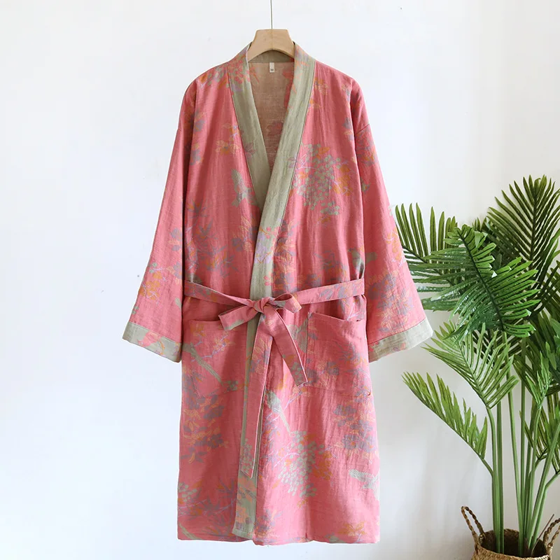 japanese style dressing gown Japanese Vintage Kimono Style Dressing Gown Homewear Robe Red With Cranes Floral Print and Tie Belt 1980s 80s Made in Japan