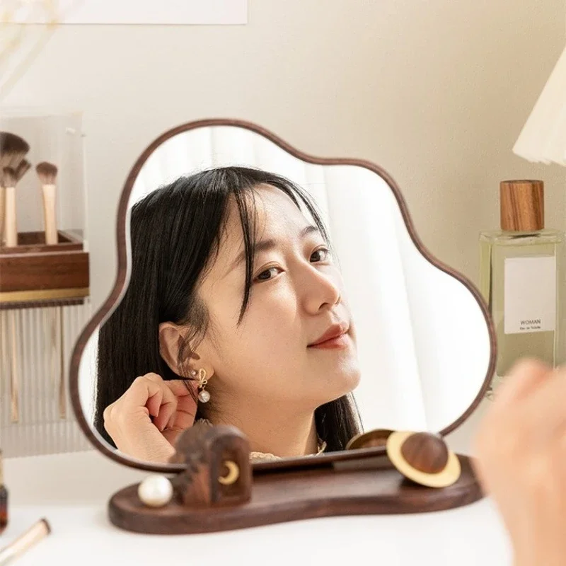 Black Walnut Metal Vintage Design Makeup Mirror Girl