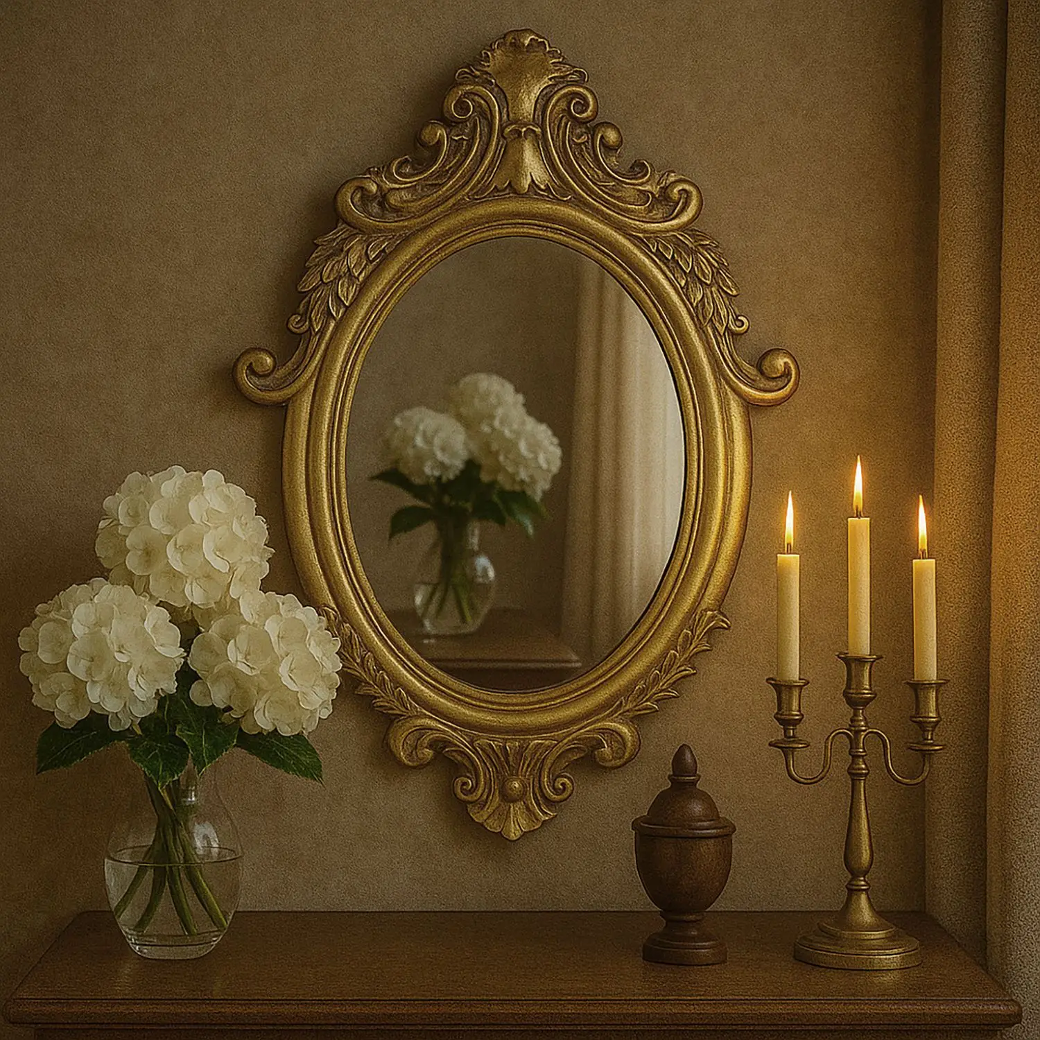 

Classical French wall-mounted hand-carved mirror Atmospheric round head decorative dresser mirror