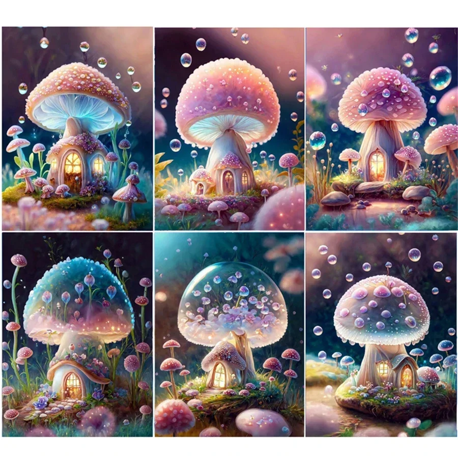 Landscape Diamond Painting Cross Stitch Rhinestones Crystal Mushroom House Diamond Embroidery Mosaic Fantasy Paintings