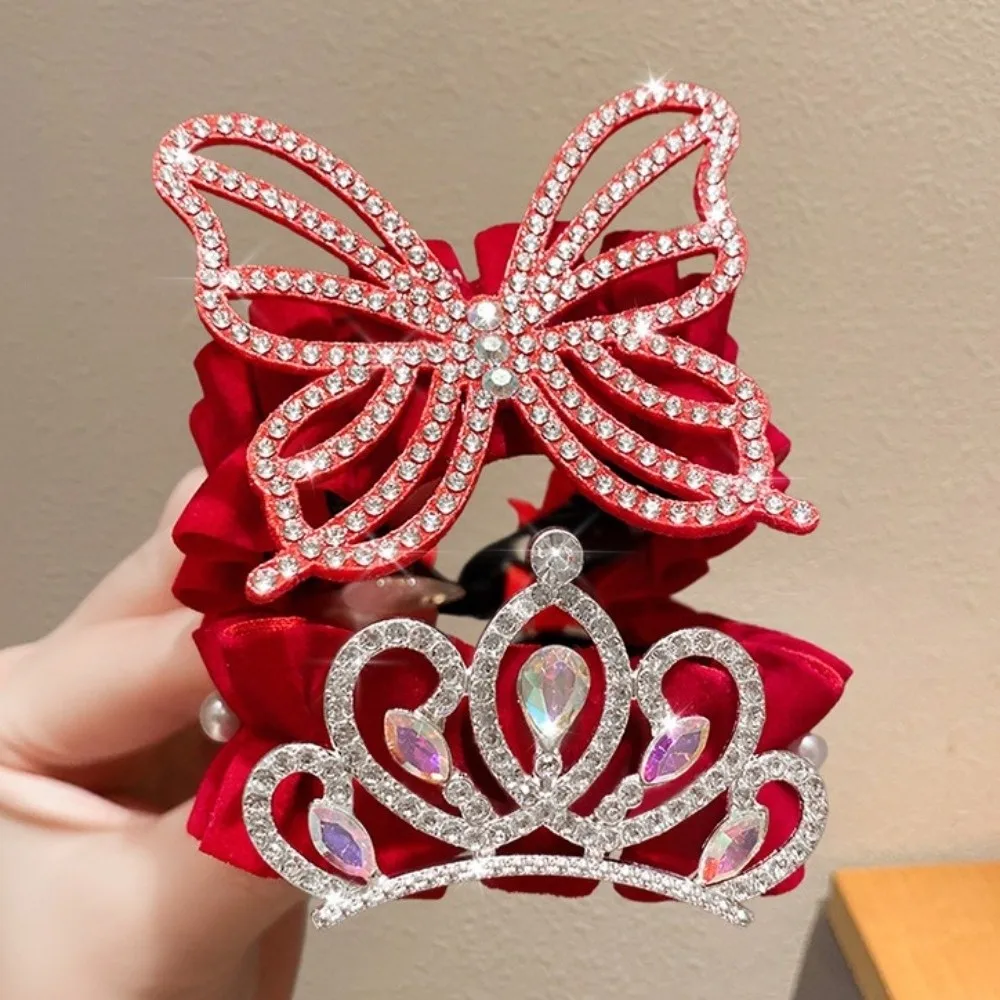 

High Ponytail Fixed Artifact Children's New Year Crown Pearl Crystal Chinese Hair Claw Hair Accessories Rhinestone