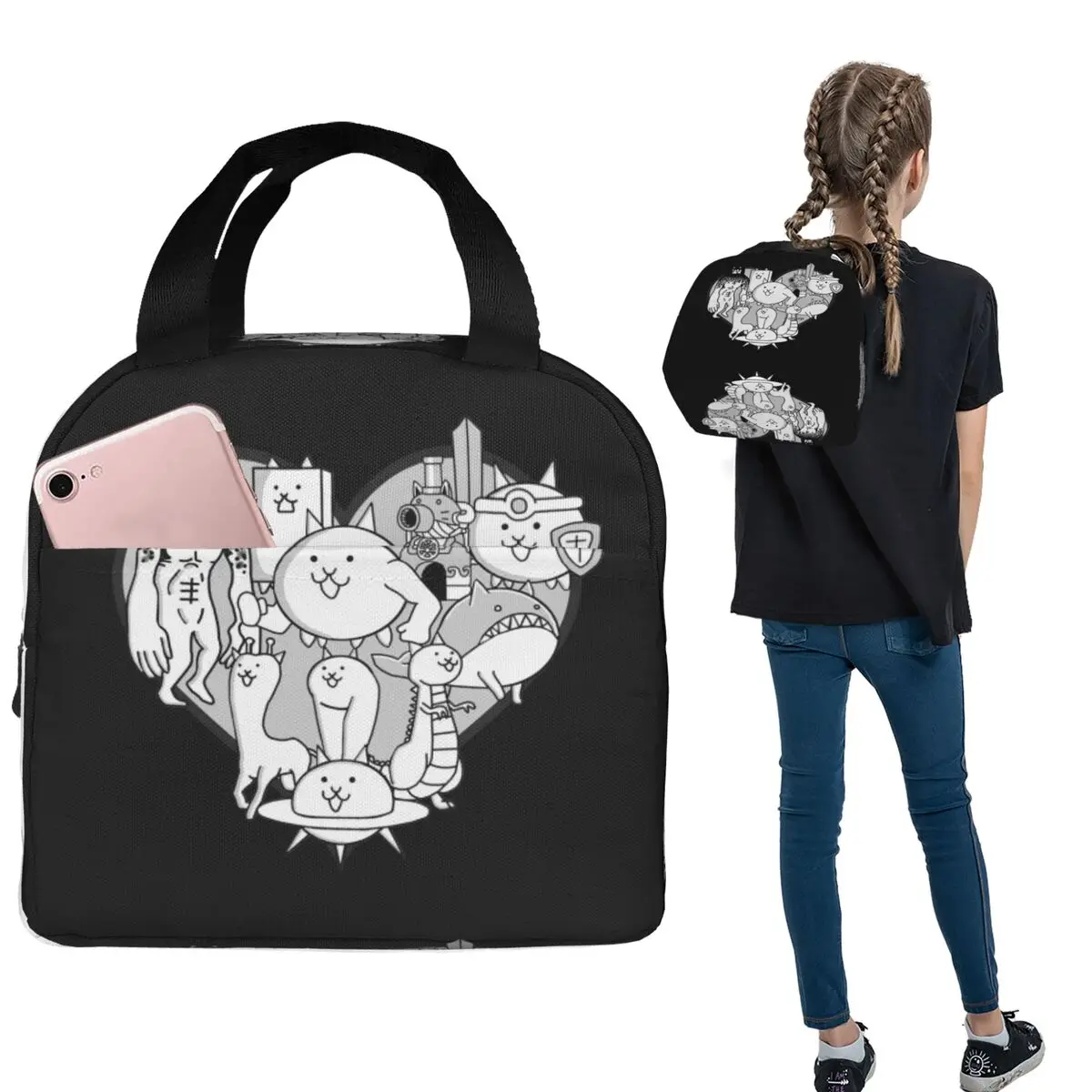 Battle Cats Evolved Cats Mural Sac à déjeuner isotherme pour femmes et enfants, boîtes à nourriture portables, sac à déjeuner thermique